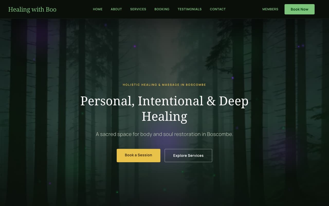 Healing with Boo — a real massage therapist website built by InstaWebsite