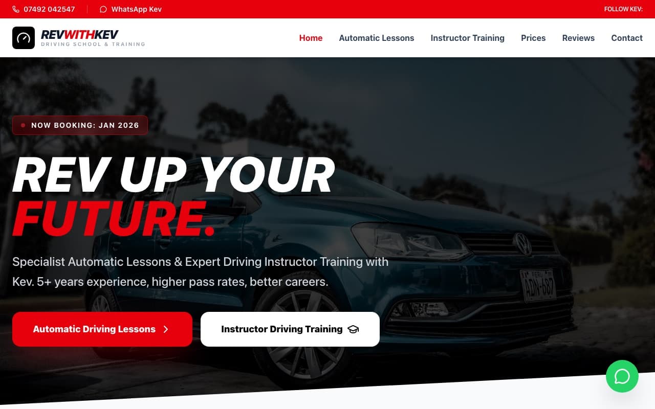 Rev with Kev Driving School — a real driving instructor website built by InstaWebsite