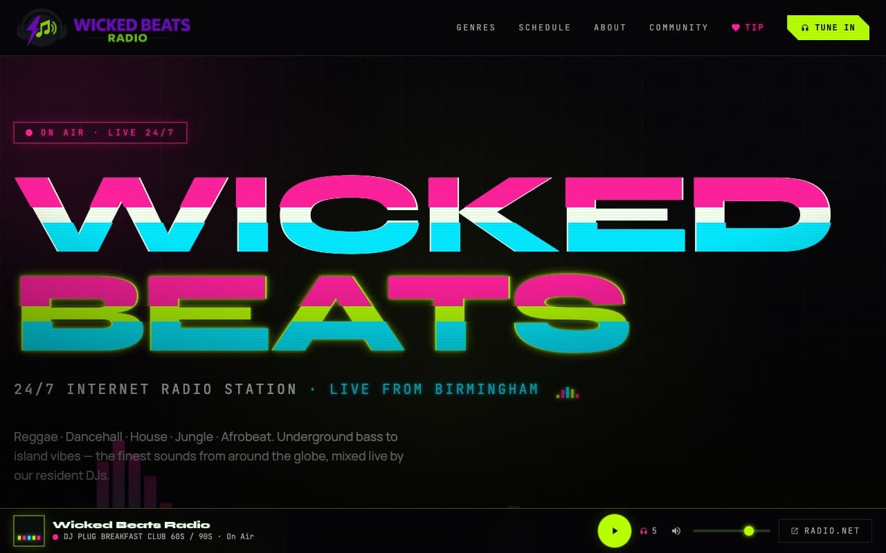 Wicked Beats Radio — real client website built by InstaWebsite